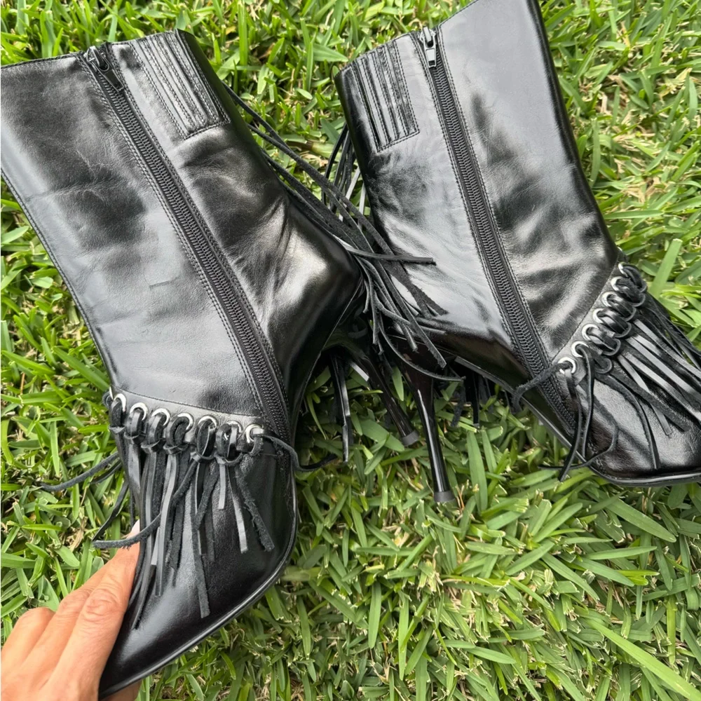 Jeffrey Campbell Fringe Black Women's Heeled Boots - Picture 5 of 16